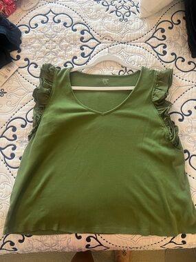 Crown & Ivy Olive Green Ruffle Sleeve Women's Top